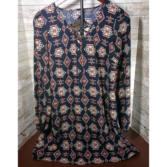 Xhilaration Dresses & Skirts - Xhilaration Women's Navy Blue Southwest Print Dress Long Sleeve Size M